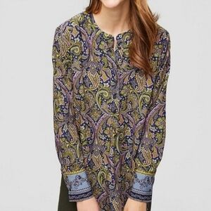 LOFT Women,s Paisley Boho Henley Tunic Blouse Lightweight XS